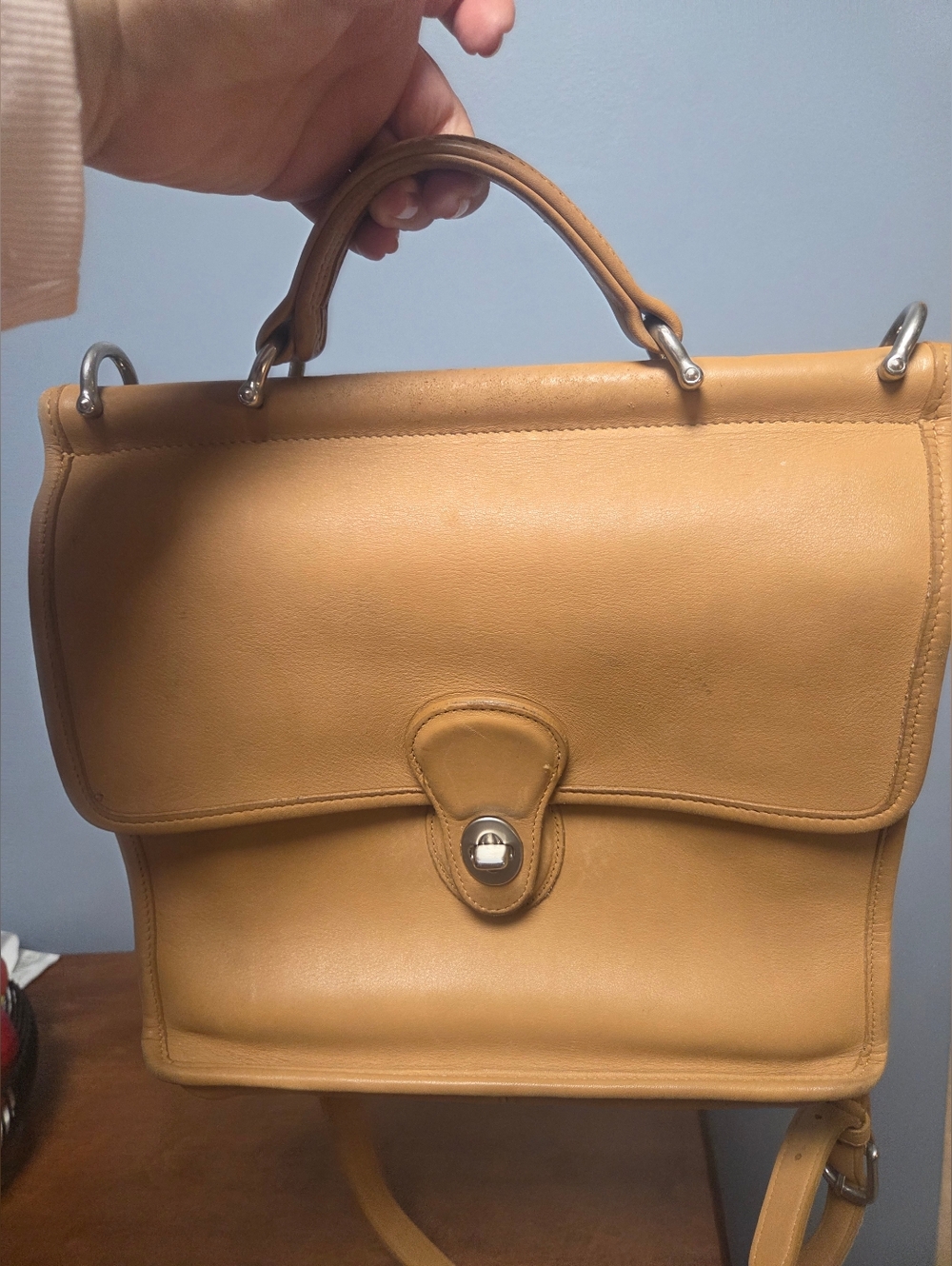 Coach Tan Leather Bag Tag with Hardware